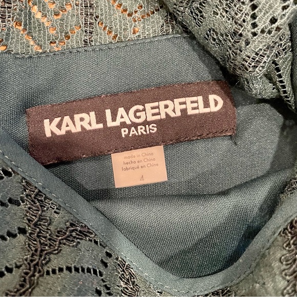 KARL LAGERFELD Teal Green Dress with Lace - Picture 2 of 5